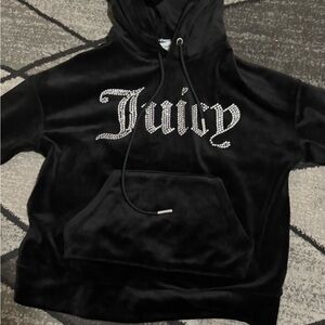 Juicy Couture Black Velour Hoodie with Rhinestone Logo